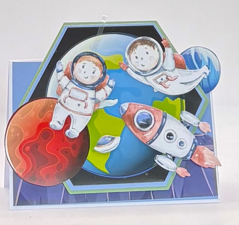 Cheerful Spacemen Handmade Greeting card